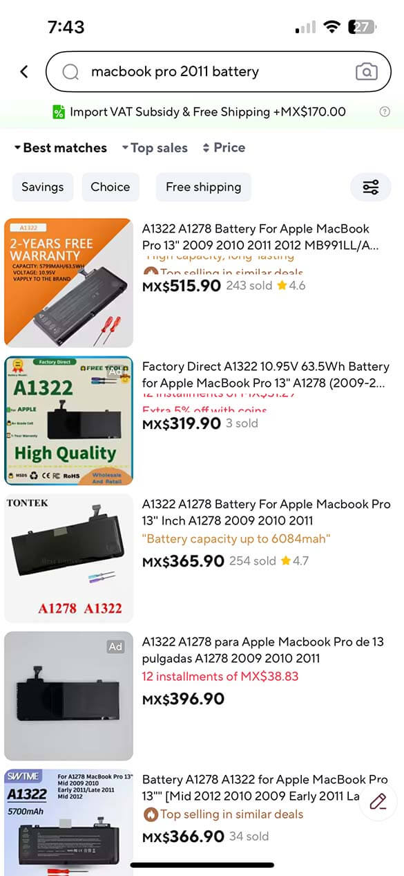 AliExpress batteries