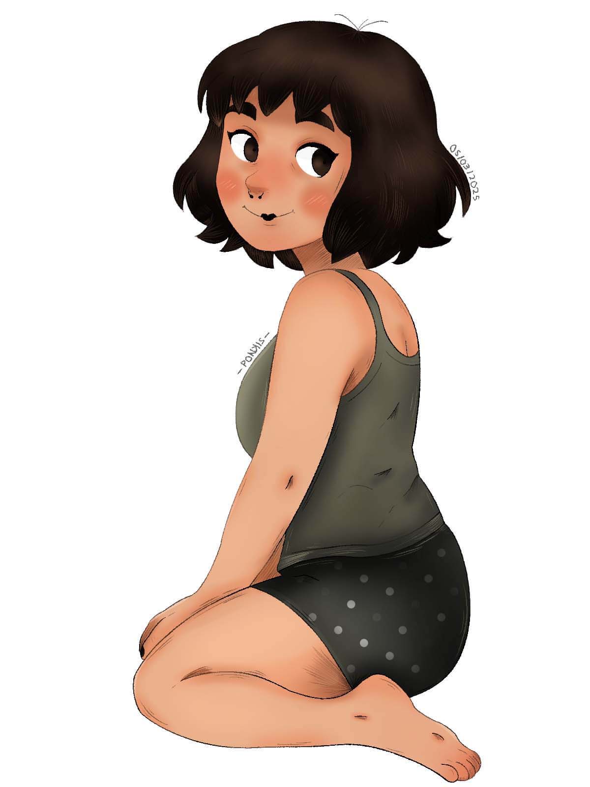 Cartoon drawing of a girl lying down on the ground