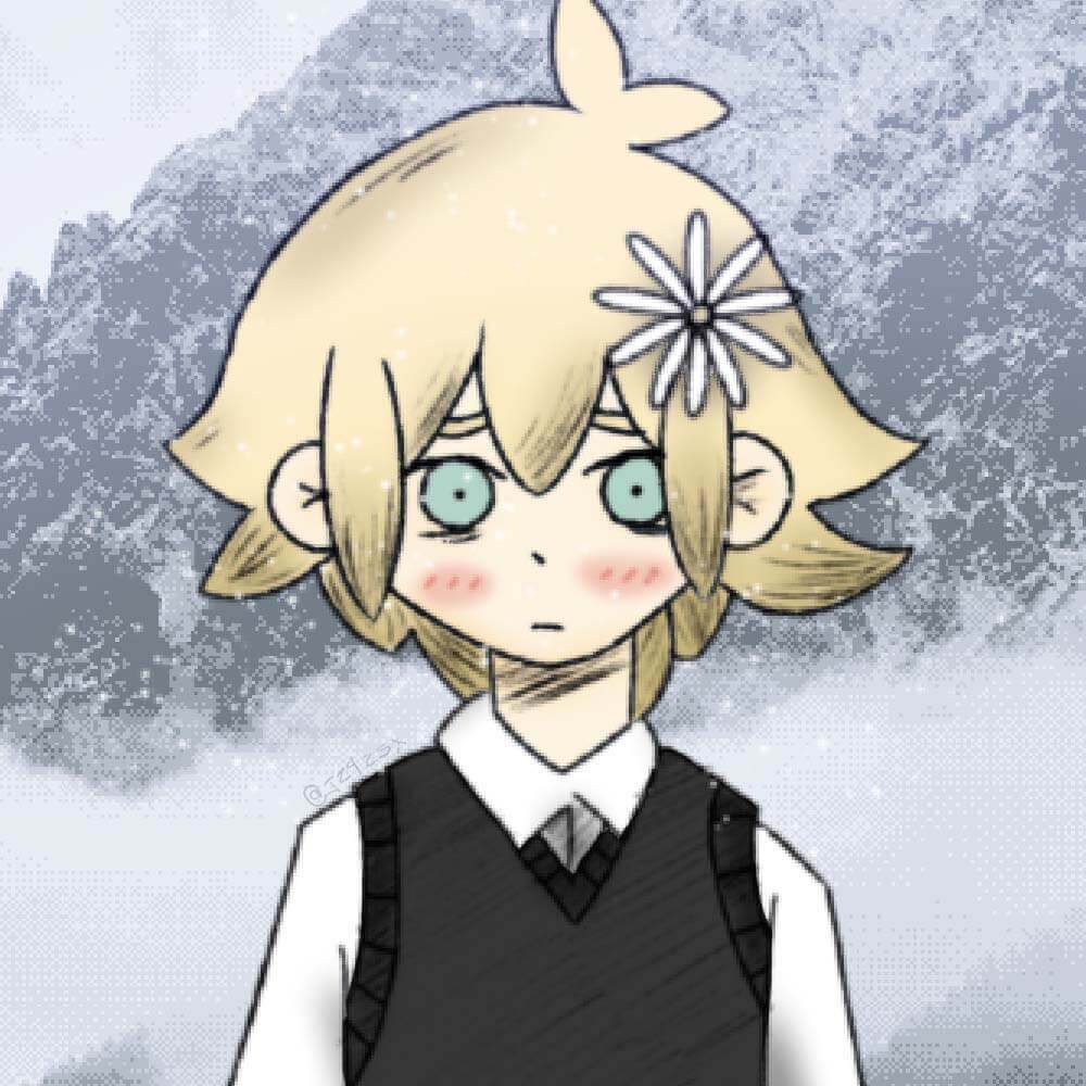 Cartoon drawing of a blonde boy in the snow